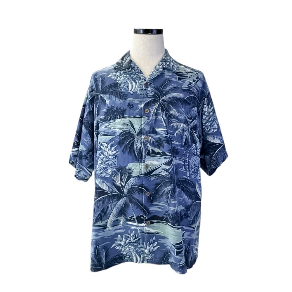 Tommy Bahama Men's Large Blue 100% Silk Hawaiian Shirt